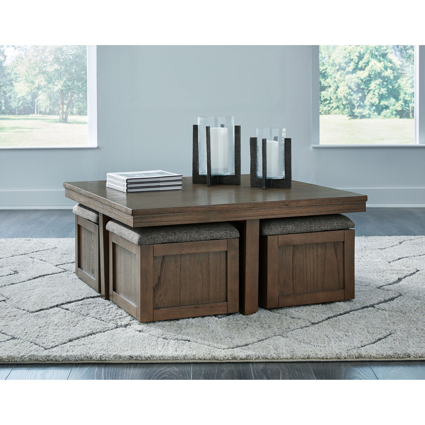 Boardernest - Brown - Cocktail Table With 4 Stools (Set of 5)