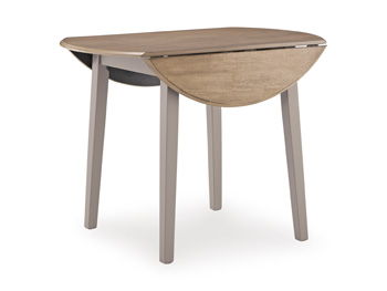 Harperfeld - Round Dining Room Drop Leaf Table - Natural / Gray - Fraser Furniture & Mattresses