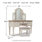 Realyn - Vanity/Mirror/Stool (Set of 3) - White / Brown / Beige