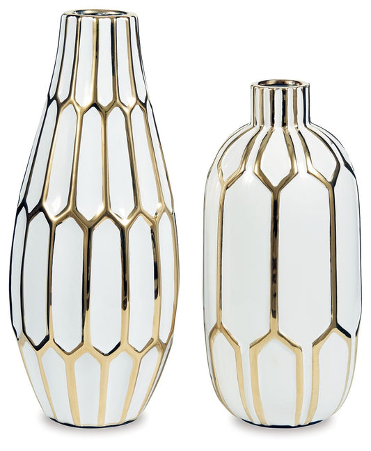Mohsen - Vase Set (Set of 2) - Gold Finish / White - Fraser Furniture & Mattresses