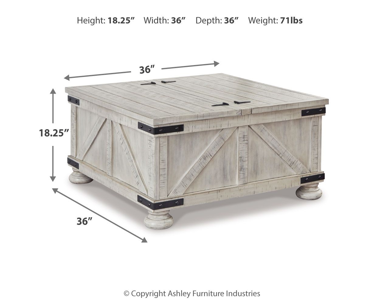 Carynhurst - Cocktail Table with Storage - Whitewash - Fraser Furniture & Mattresses