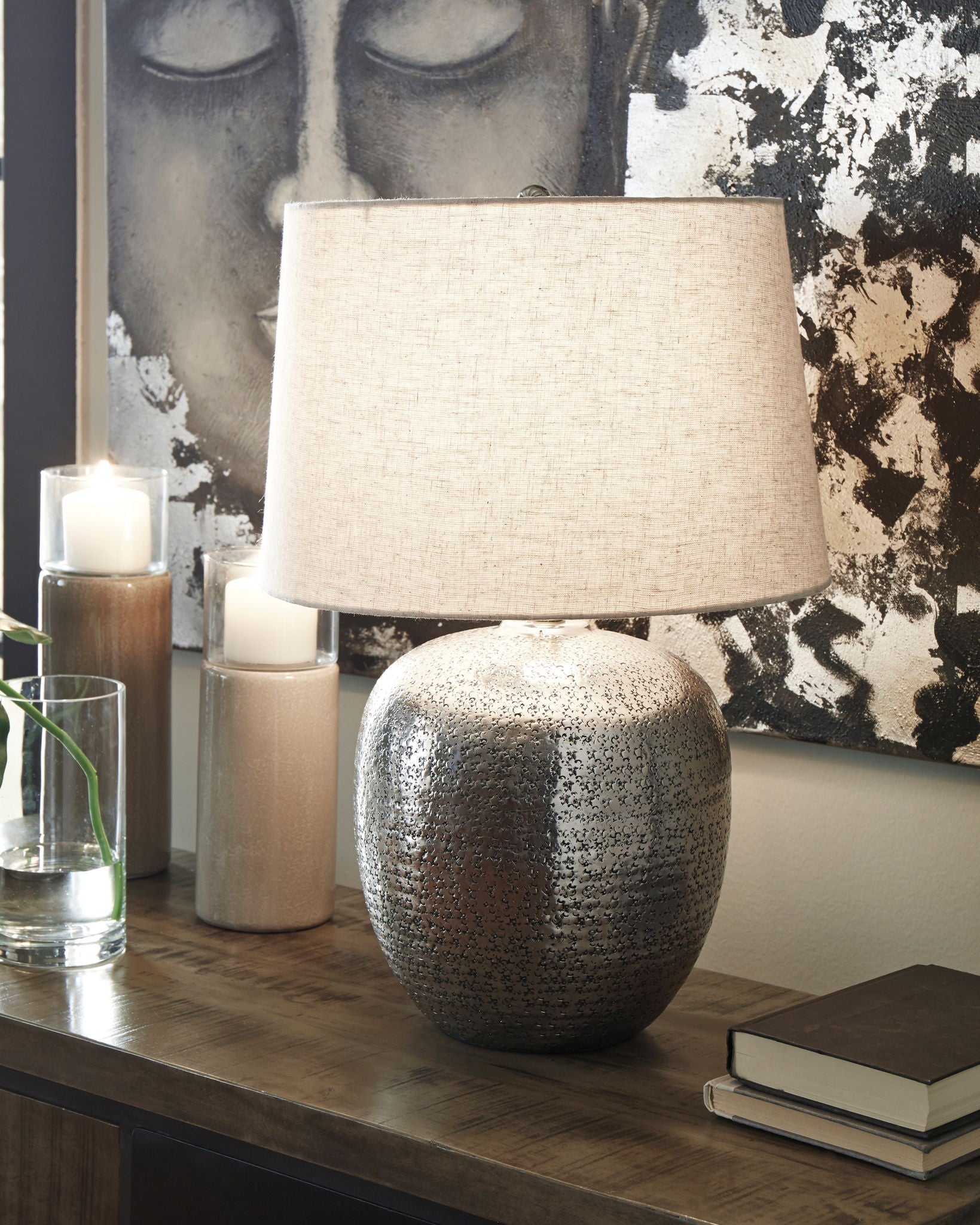Magalie - Metal Table Lamp  - Antique Silver Finish - Fraser Furniture & Mattresses
