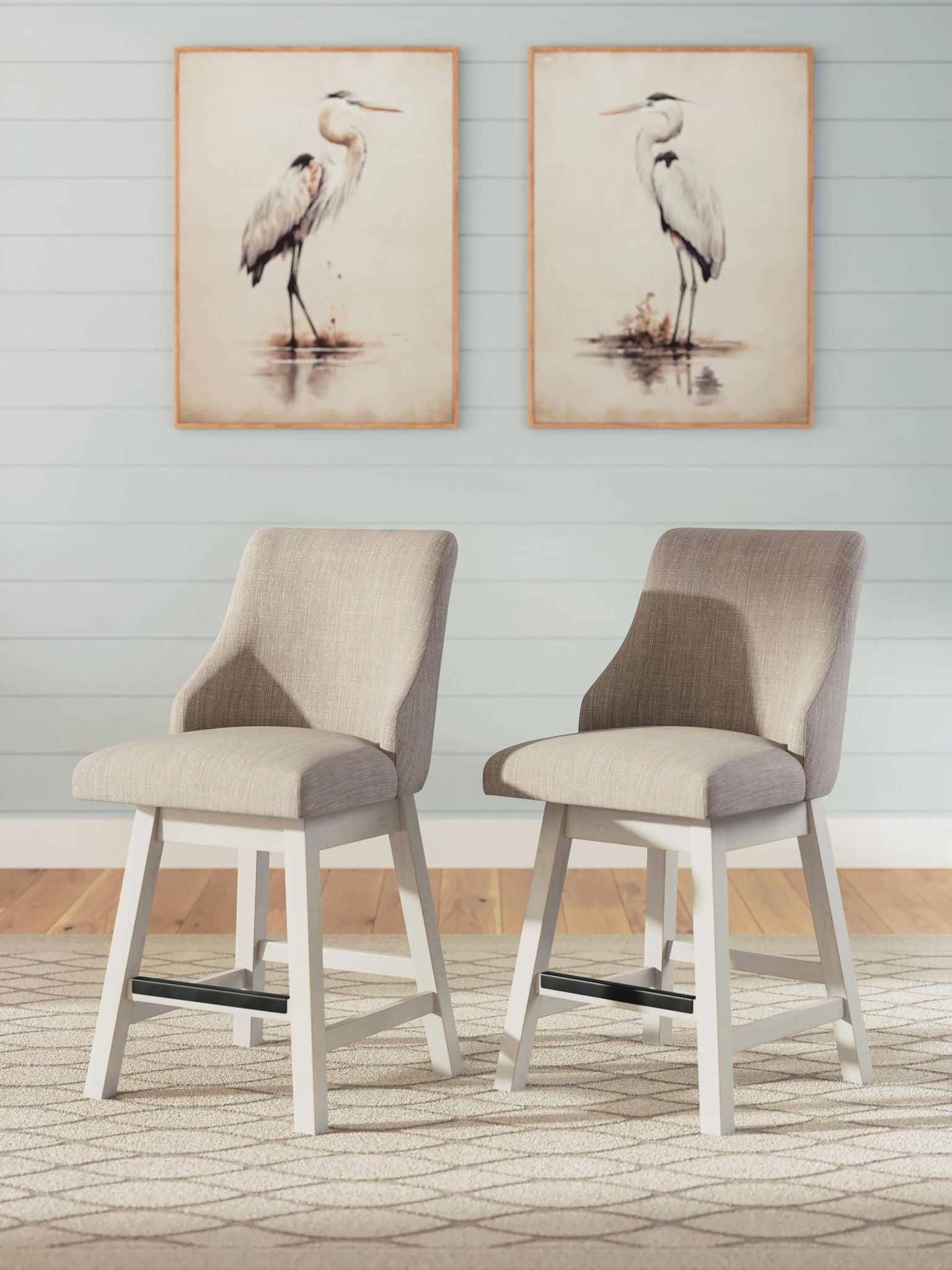 Robbinsdale - Upholstered Swivel Curved Back Barstool (Set of 2) - Antique White - Fraser Furniture & Mattresses