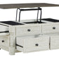 Havalance - White / Gray - Lift Top Cocktail Table With Storage Drawers