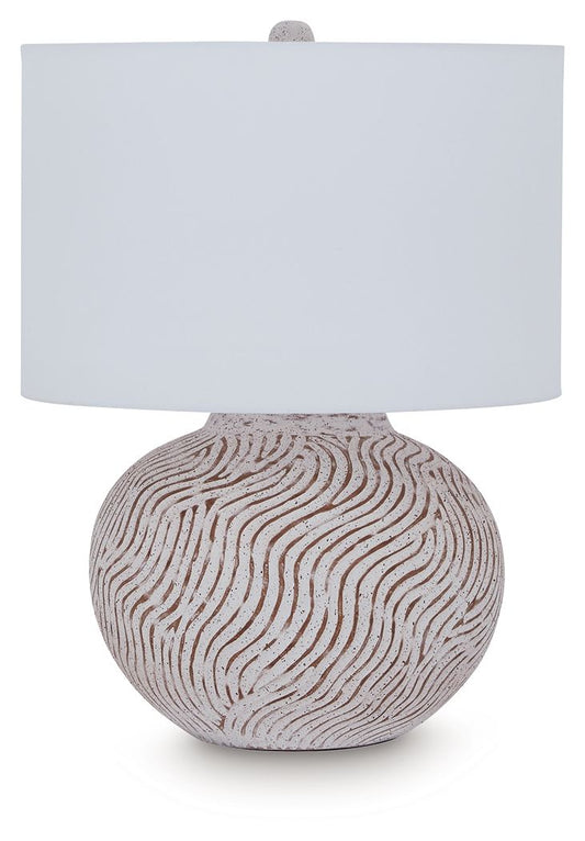 Vien - Terracotta Table Lamp - Distressed White - Fraser Furniture & Mattresses
