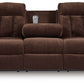 Free Wake - Reclining Power Sofa With Drop Down Table - Chocolate