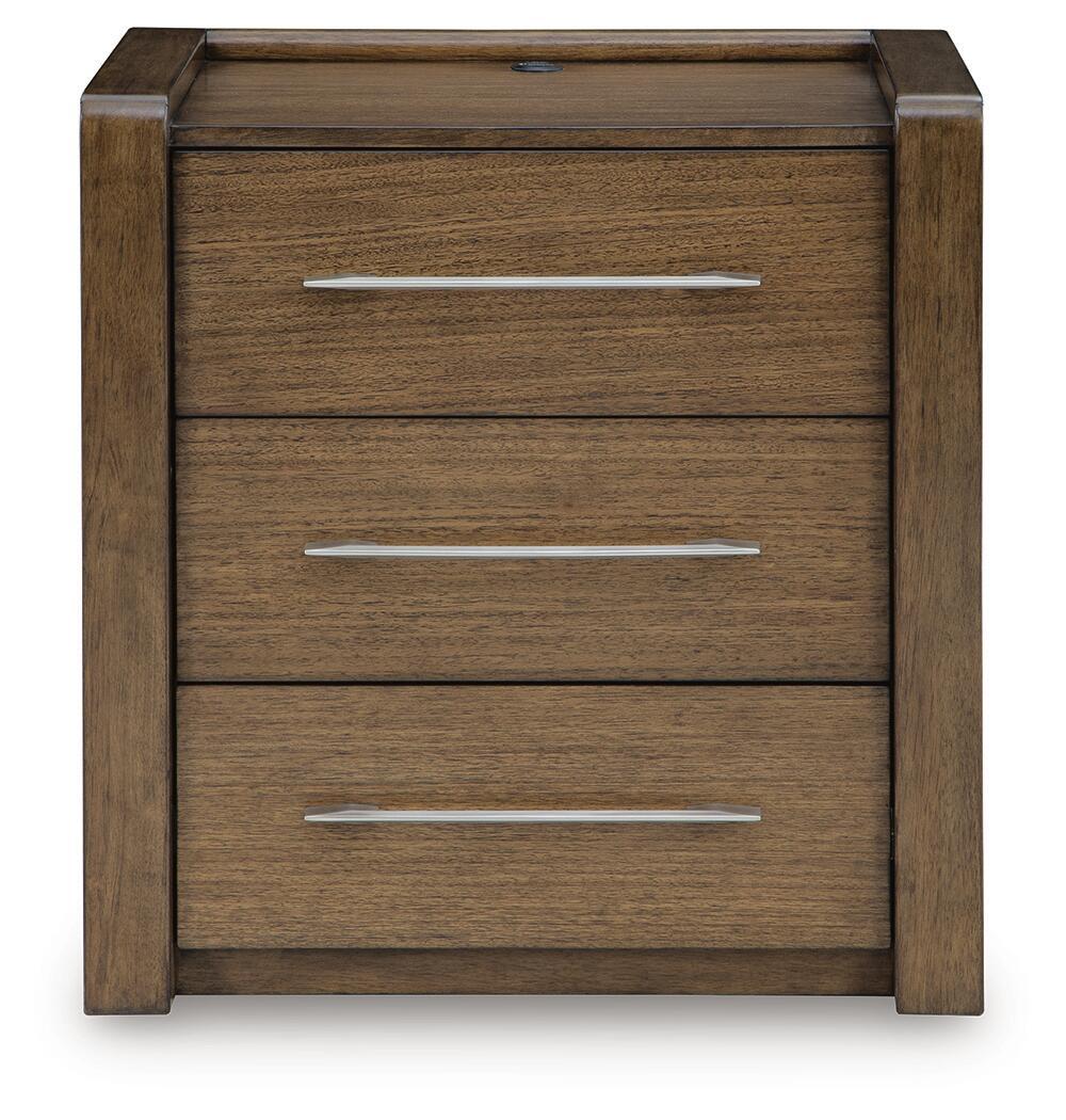 Marxmore - Three Drawer Night Stand - Brown - Fraser Furniture & Mattresses