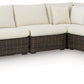 Kimora - 7 Pc. - 4-Piece Outdoor Sectional, Swivel Glider Lounge, Cocktail Table, End Table - Beige / Dark Brown