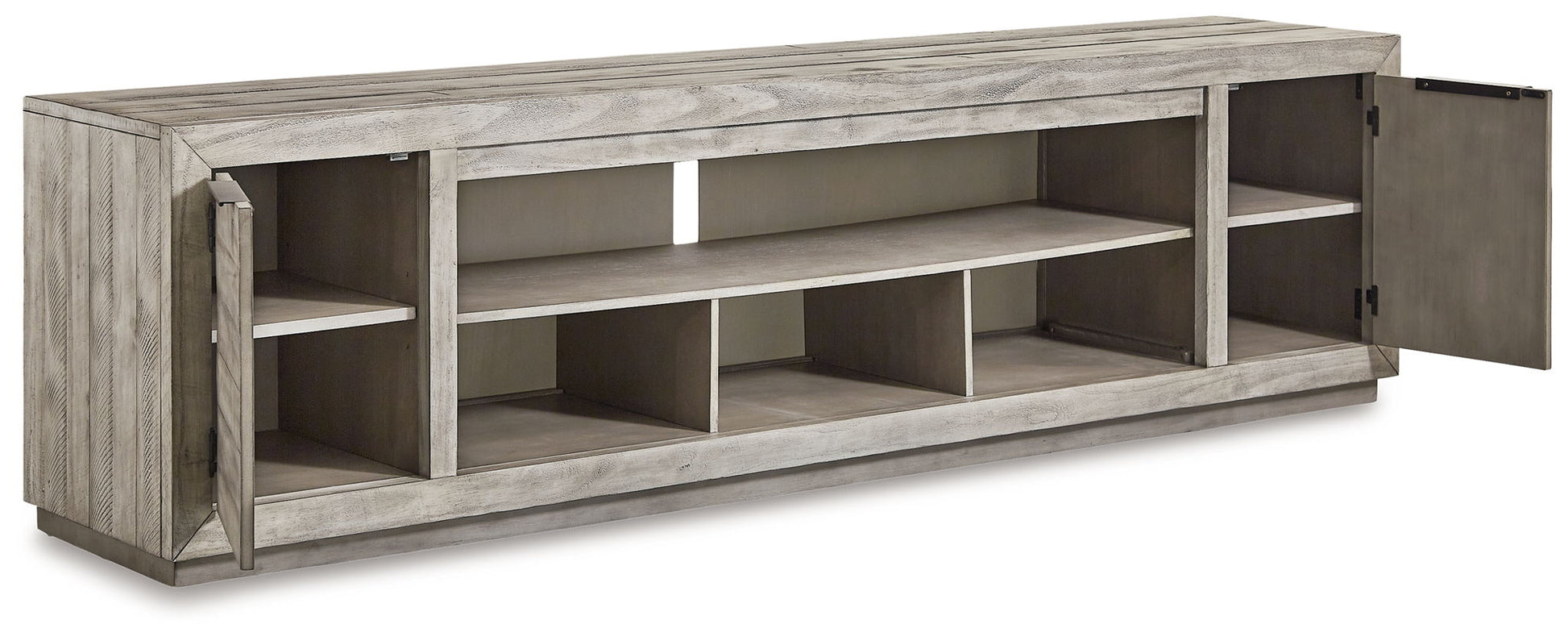 Naydell - XL TV Stand w/Fireplace Option - Gray - Fraser Furniture & Mattresses