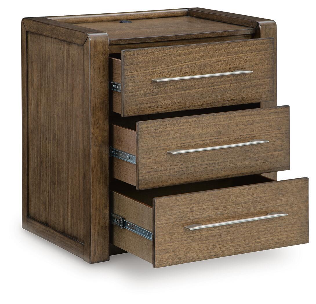 Marxmore - Three Drawer Night Stand - Brown - Fraser Furniture & Mattresses