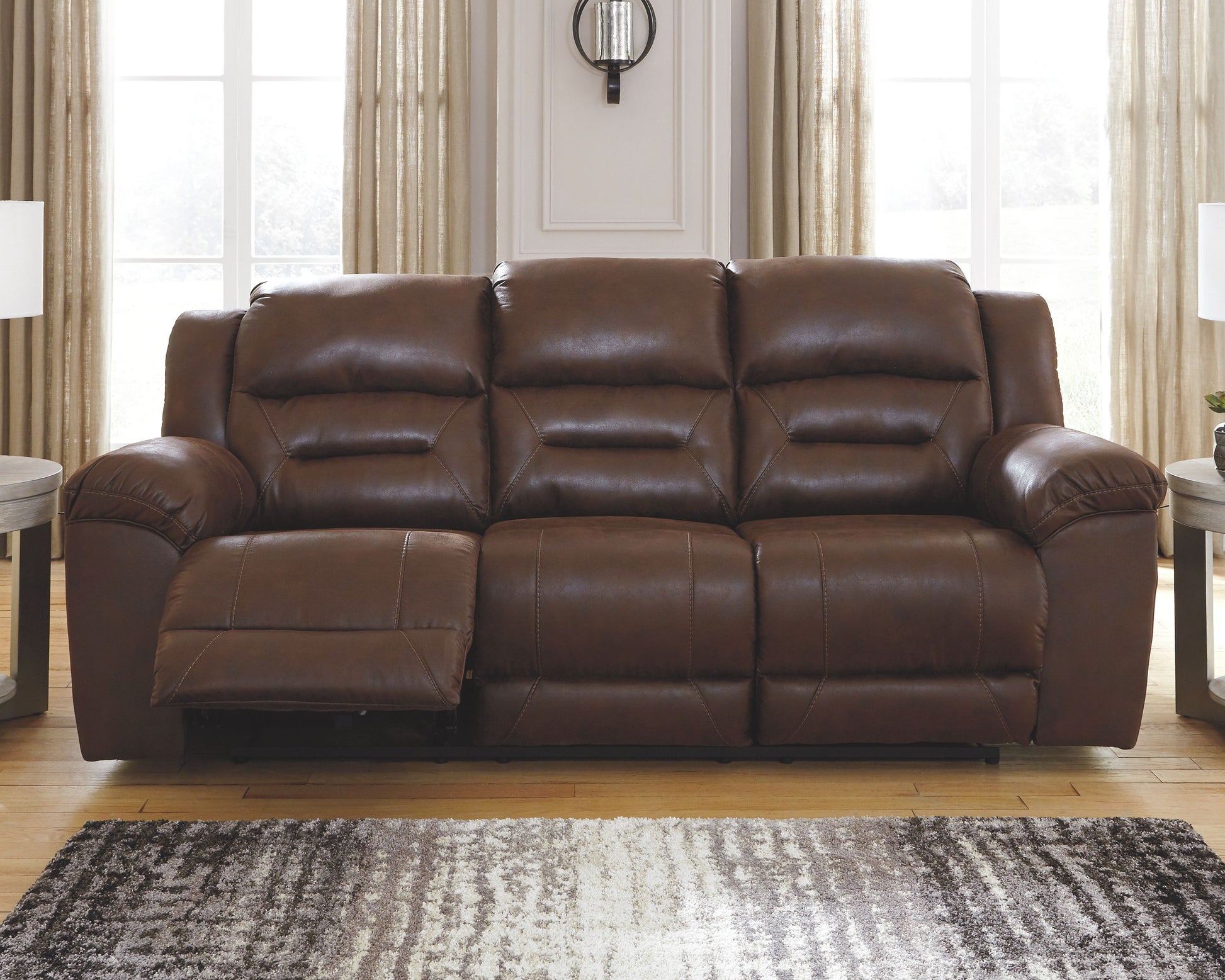 Stoneland - Chocolate - Reclining Sofa - Faux Leather