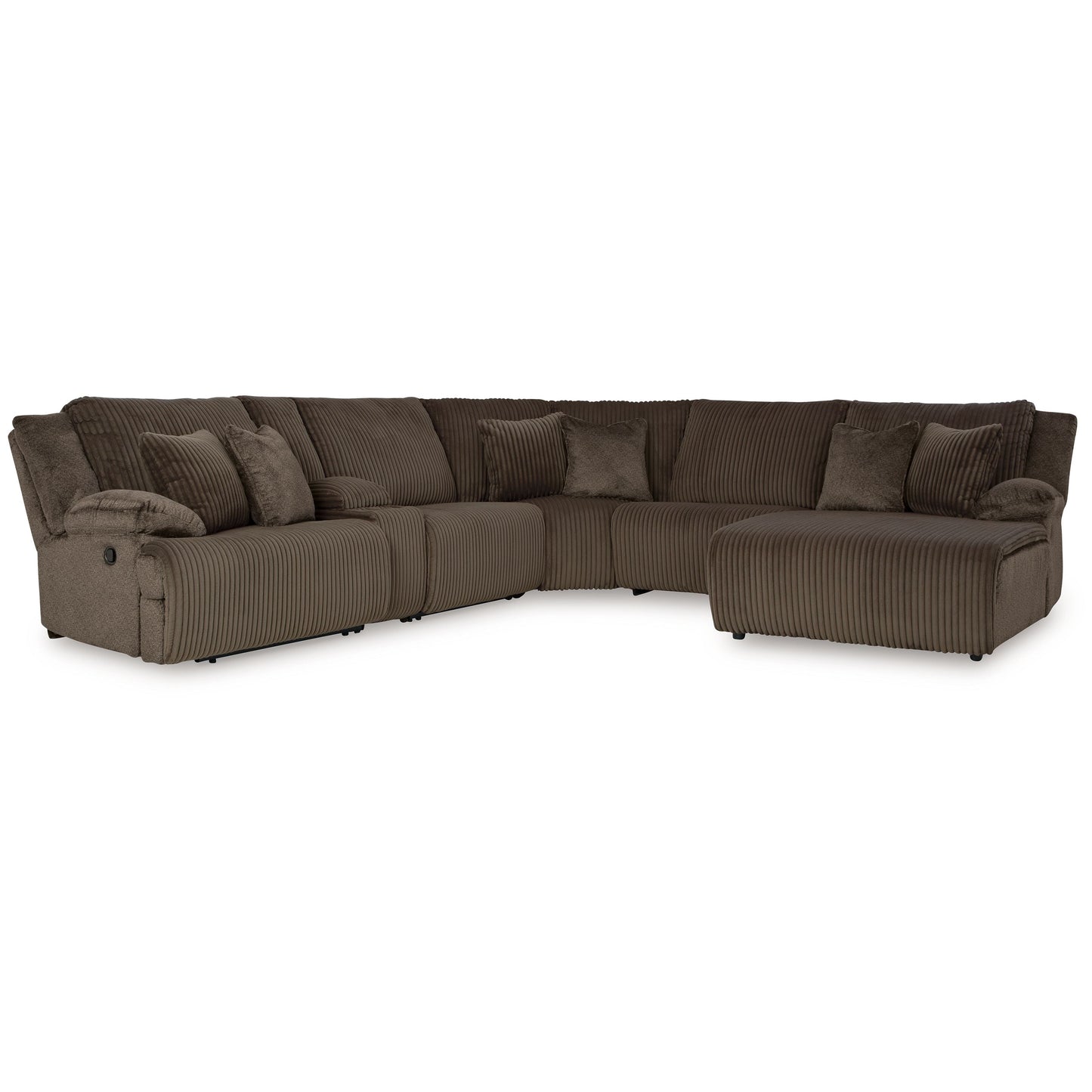 Top Tier - Chocolate - 6-Piece Reclining Sectional With Raf Press Back Chaise - Fabric