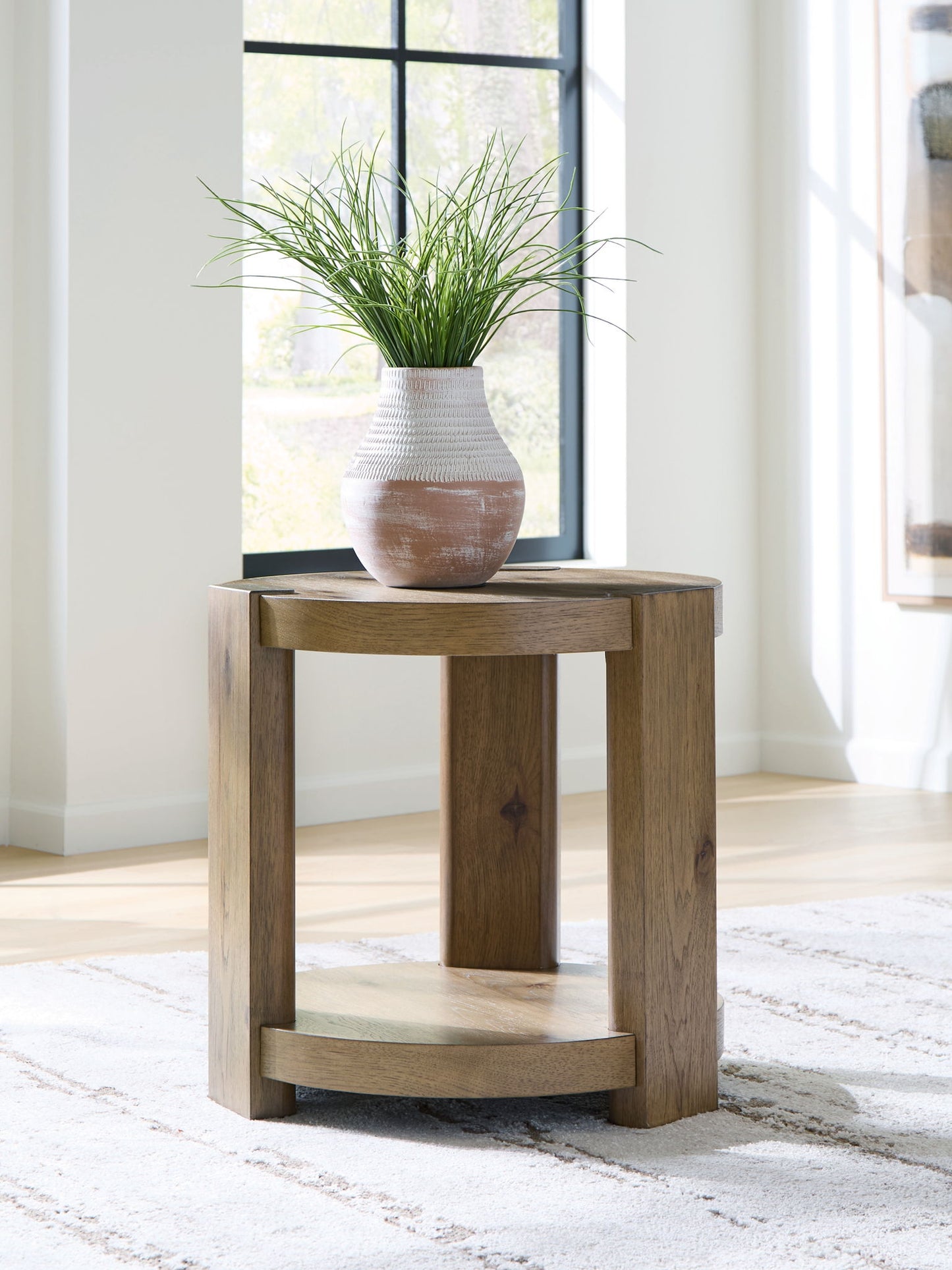 Flangren - Round End Table - Light Brown - Fraser Furniture & Mattresses