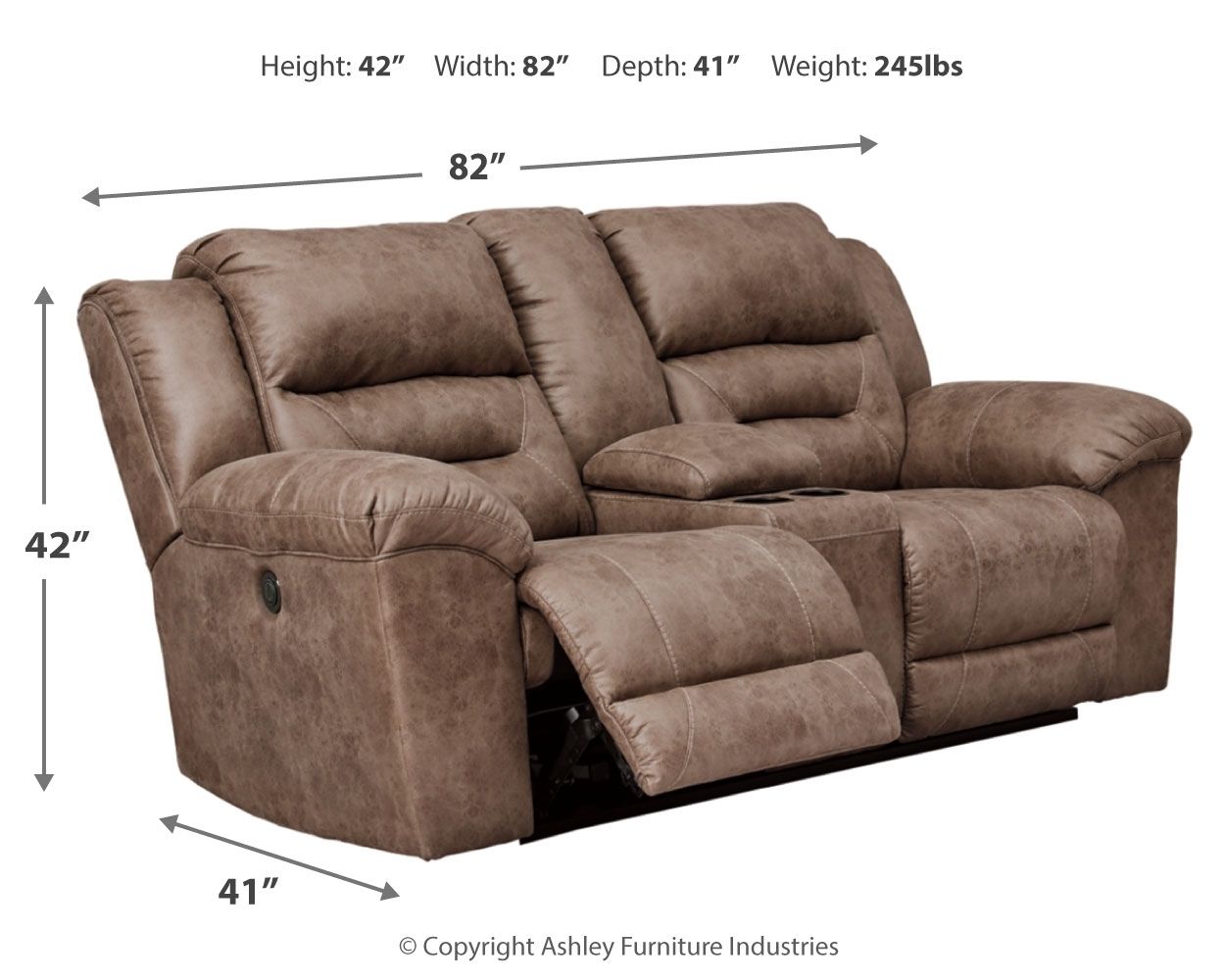 Stoneland - Fossil - Dbl Power Reclining Loveseat W/Console - Faux Leather