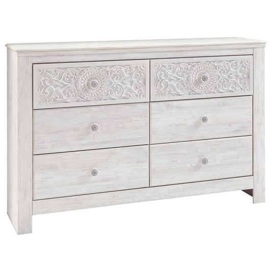 Paxberry - Whitewash - Six Drawer Dresser - Medallion Drawer Pulls