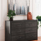 Hollivern - Dark Gray - Six Drawer Dresser