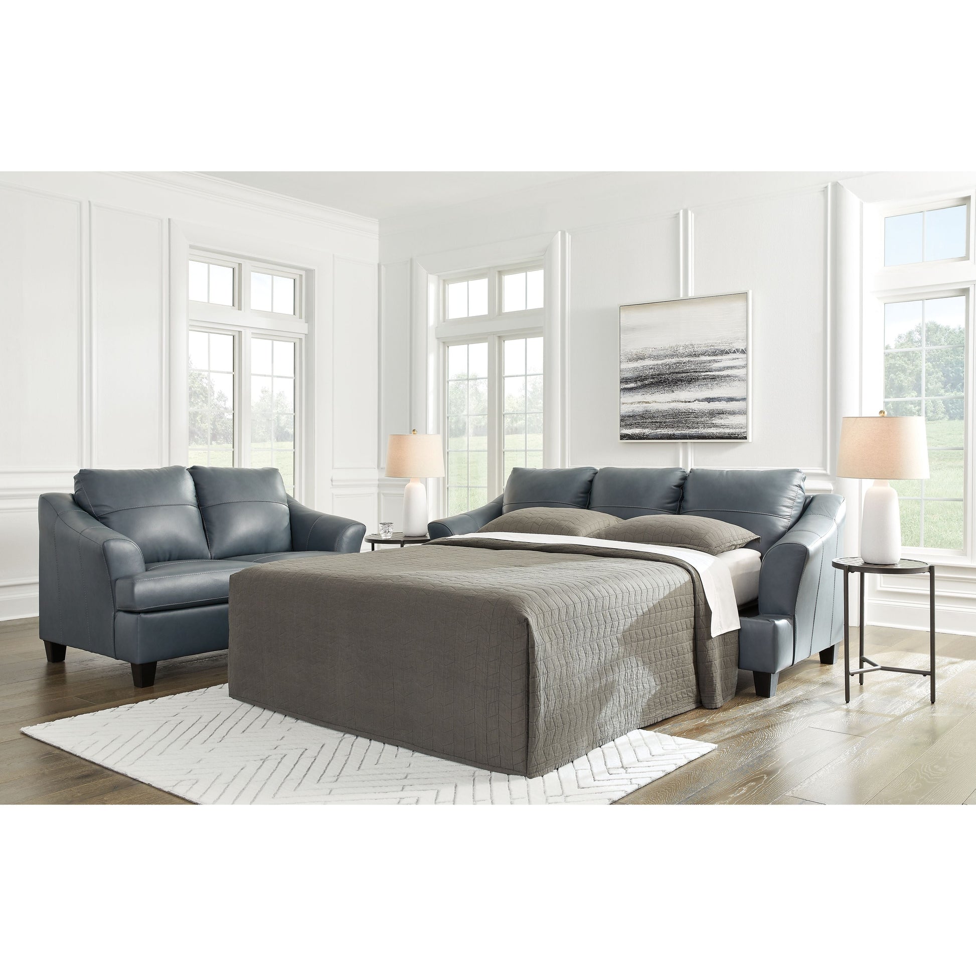 Genoa - Steel - Queen Sofa Sleeper - Leather Match