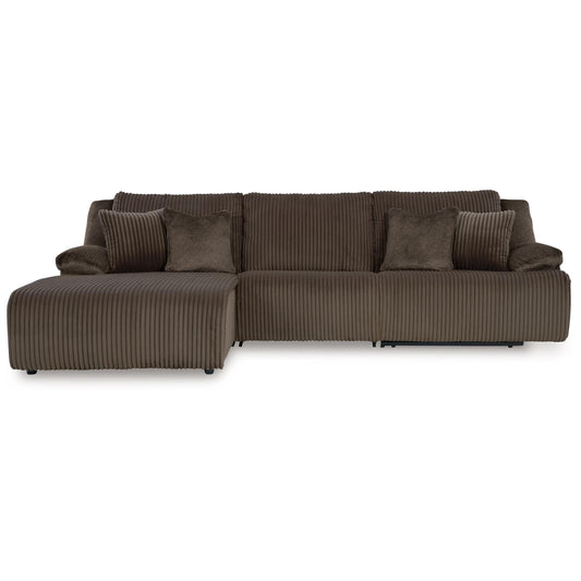 Top Tier - Chocolate - 3-Piece Sectional Reclining Sofa With Left-Arm Facing Press Back Chaise