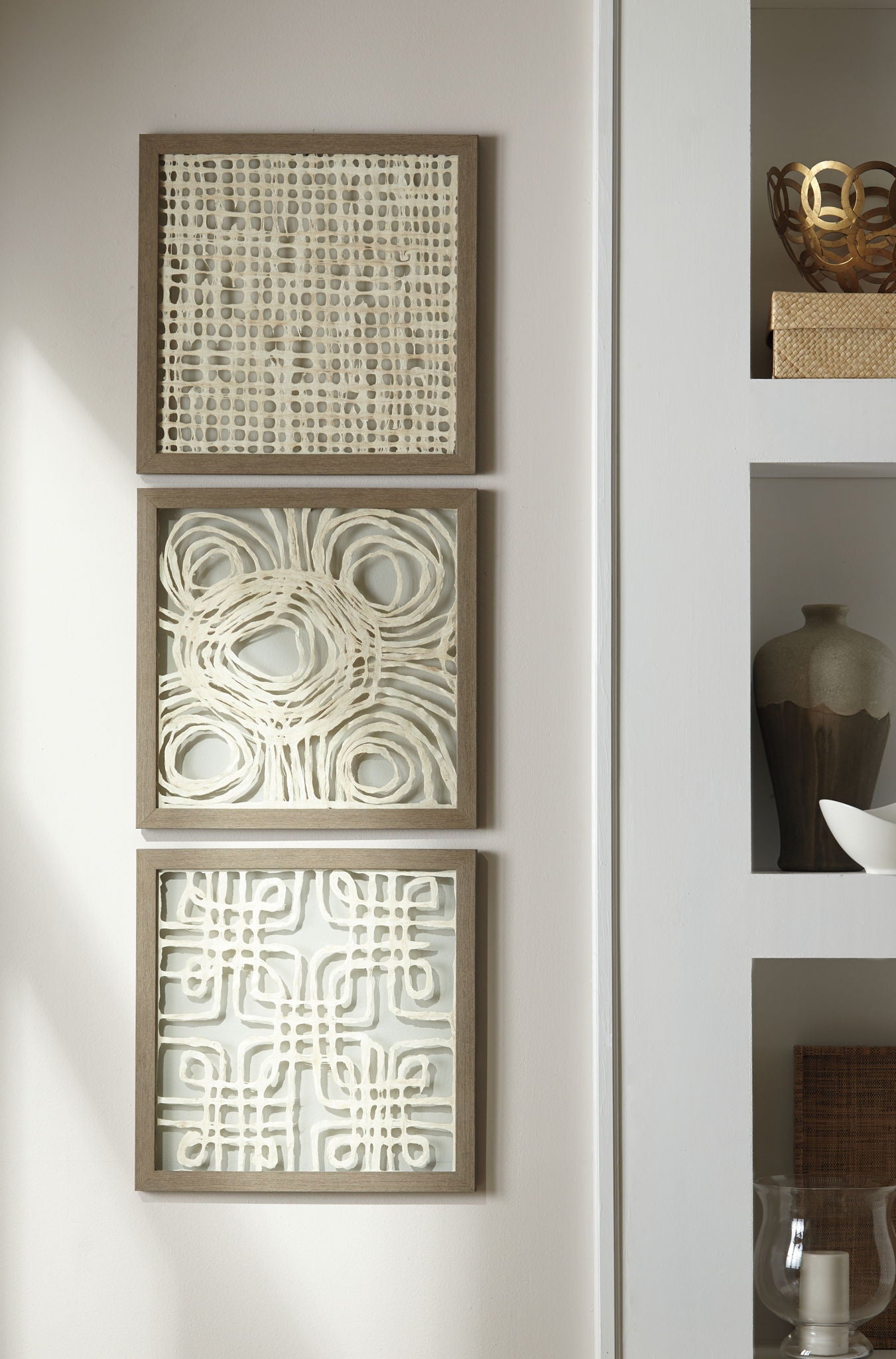 Odella - Wall Decor Set (Set of 3) - Cream / Taupe - Fraser Furniture & Mattresses