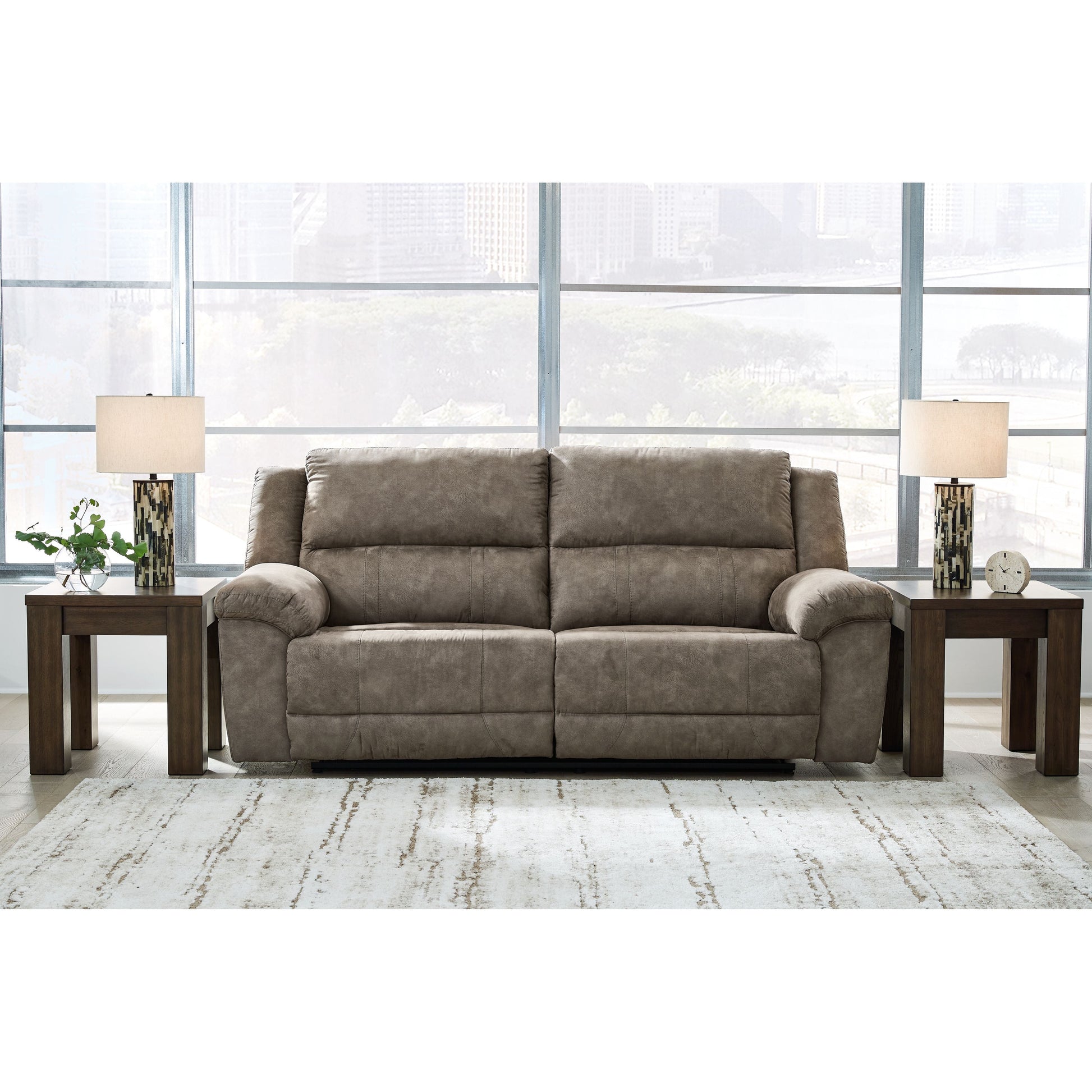 Laresview - Fossil - 2 Seat Reclining Sofa - Faux Leather