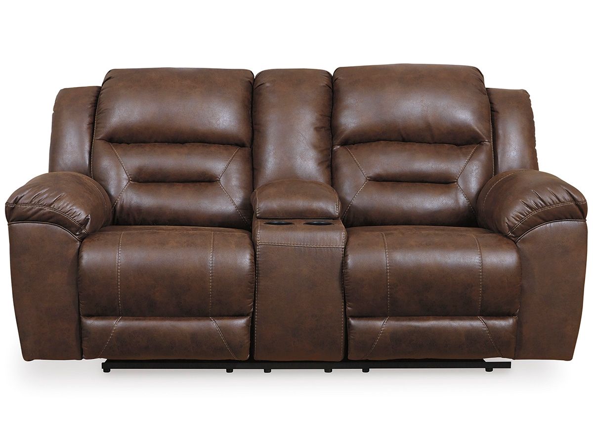 Stoneland - Chocolate - Dbl Power Reclining Loveseat With Console - Faux Leather