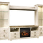 Willowton - Whitewash - Entertainment Center - TV Stand With Faux Firebrick Fireplace Insert