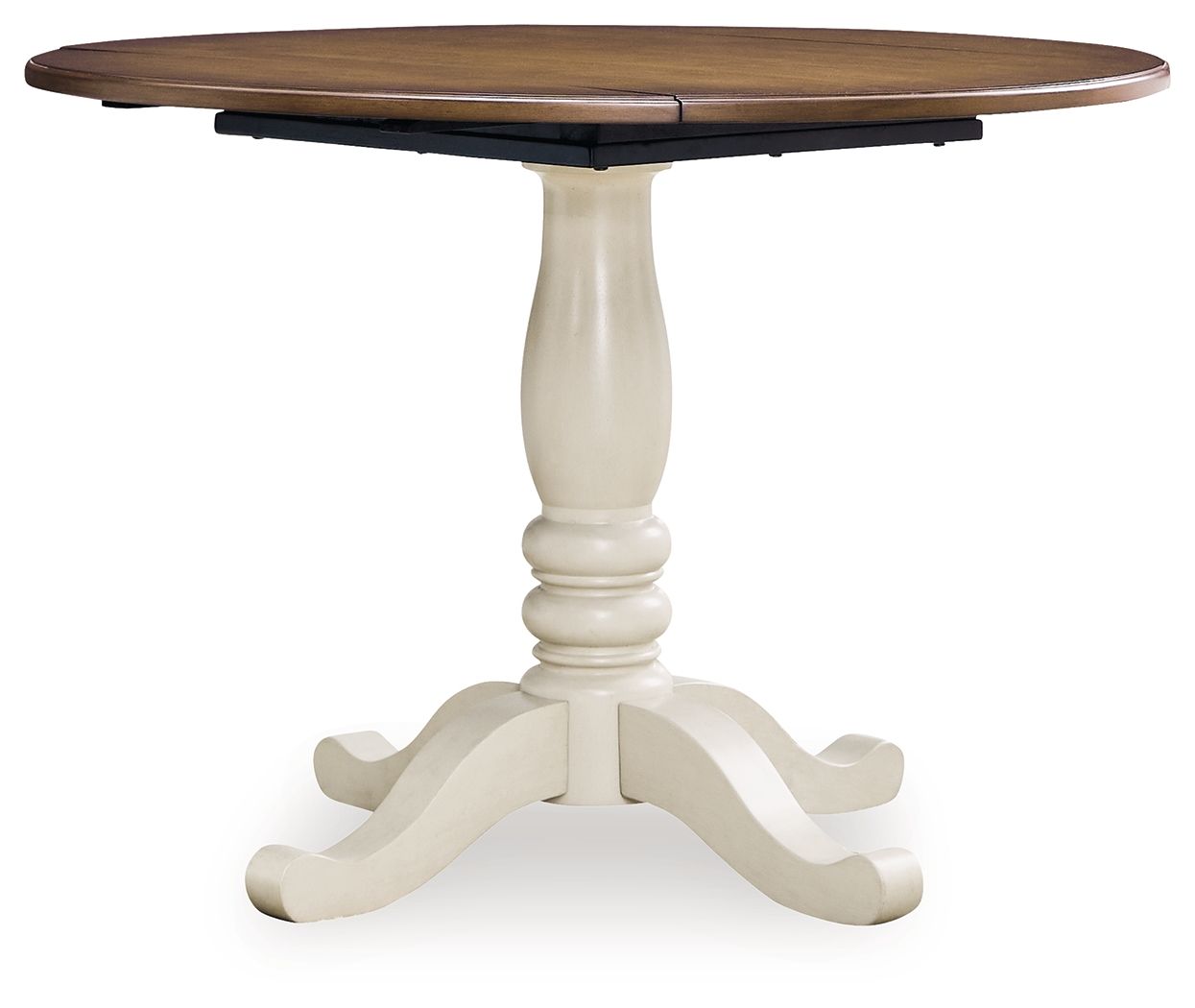 Wirloni - Round Dining Room Drop Leaf Table - Antique White / Brown - Fraser Furniture & Mattresses