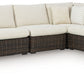 Kimora - 7 Pc. - 4-Piece Outdoor Sectional, Swivel Glider Lounge, Cocktail Table, End Table - Beige / Dark Brown