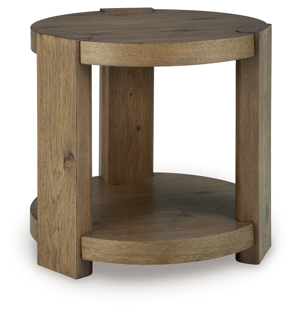 Flangren - Round End Table - Light Brown - Fraser Furniture & Mattresses