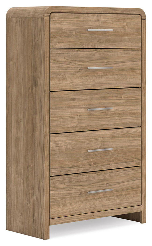 Gramburg - Five Drawer Chest - Warm Natural Brown - Fraser Furniture & Mattresses