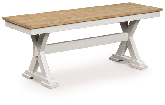 Purlaney - Antique White / Natural - Large Dining Room Bench
