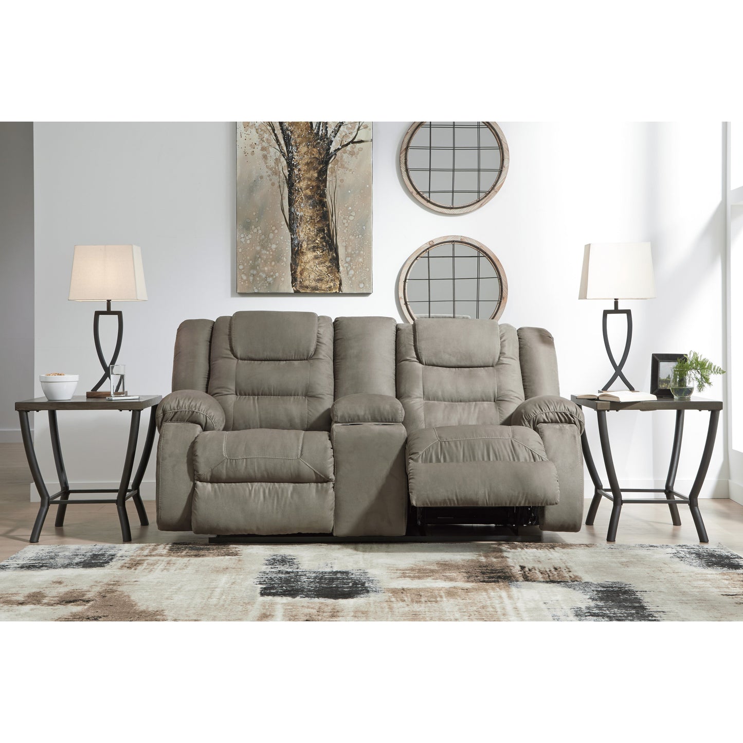 McCADE RECLINING LOVESEAT WITH CONSOLE - COBBLESTONE