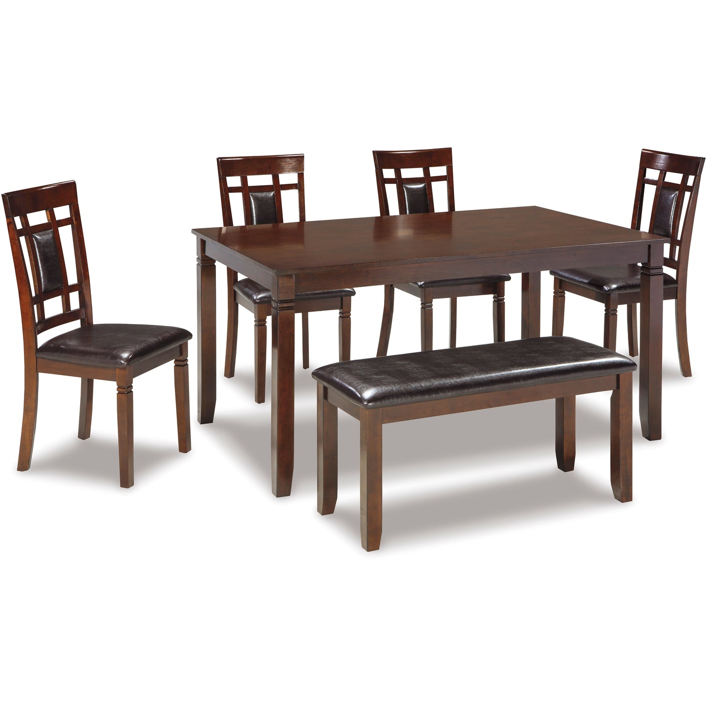 BENNOX DINING SET - TABLE, 4 CHAIRS & BENCH