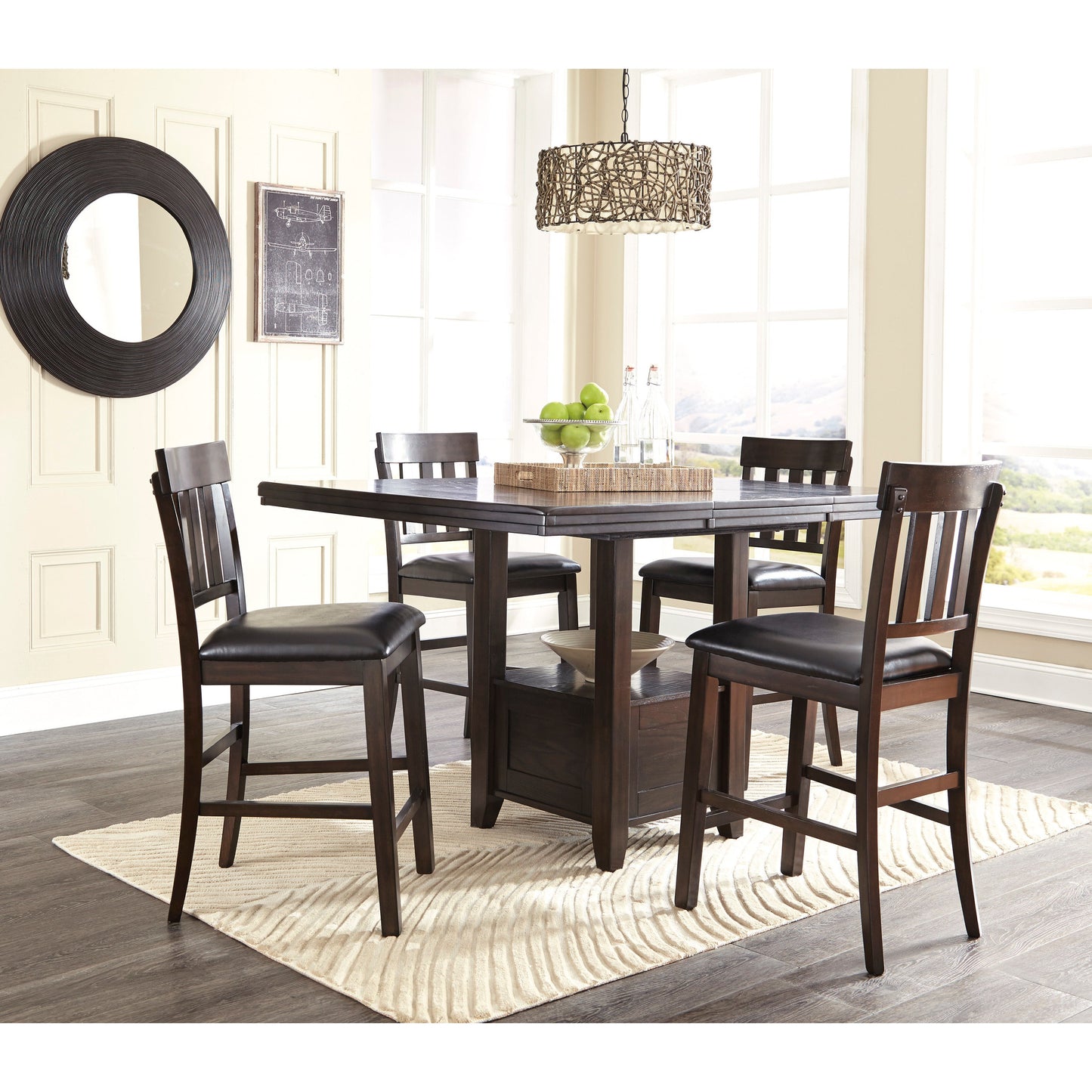 HADDIGAN DINING SET - TABLE & 4 CHAIRS - COUNTER HEIGHT
