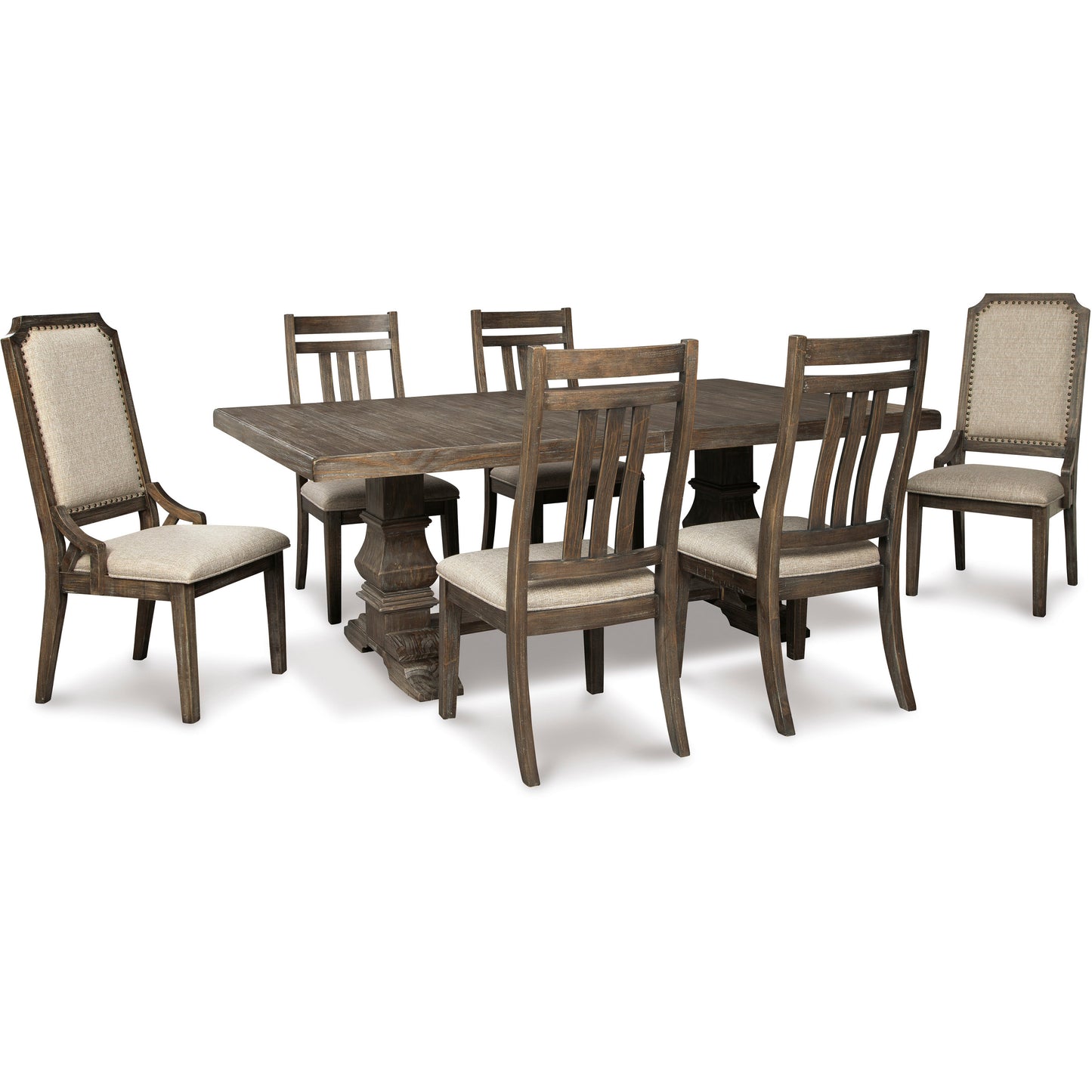 WYNDAHL DINING TABLE 7 PC SET - RUSTIC BROWN