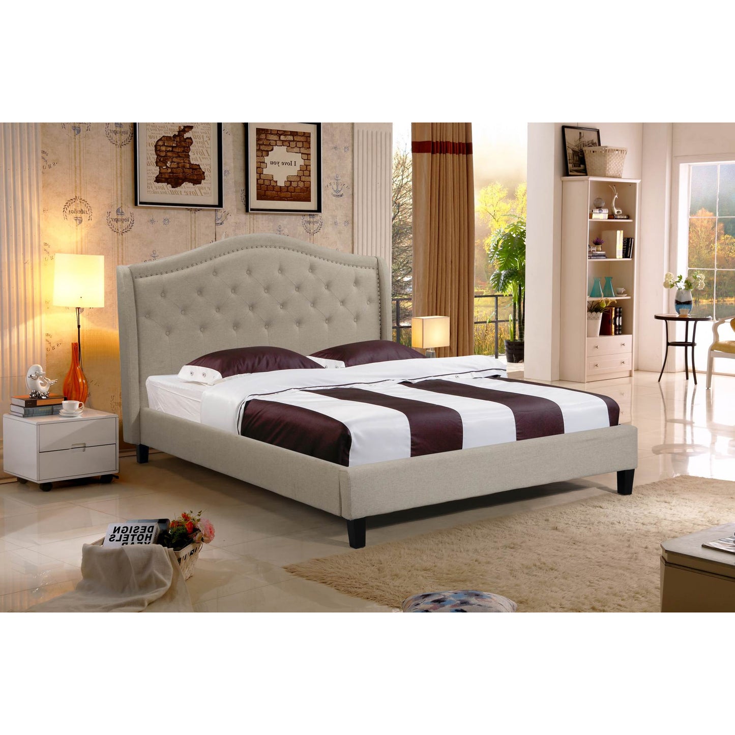 TWILIGHT UPHOLSTERED BED - BEIGE