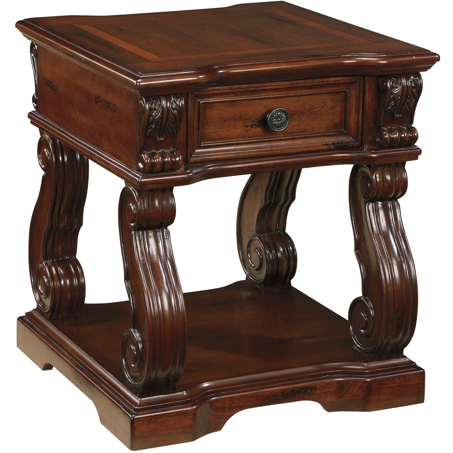 ALYMERE END TABLE - RUSTIC BROWN