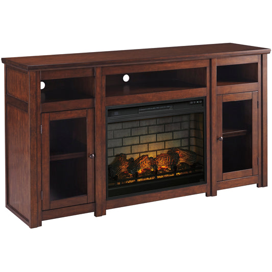 HARPAN 72" TV STAND W/ ELECTRIC FIREPLACE - REDDISH BROWN