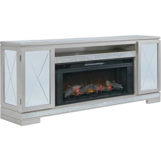FLAMORY 72" TV STAND W/ ELECTRIC FIREPLACE- SILVER